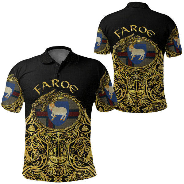 Viking Polo Shirt Faroe Odin Symbol Tattoo Gold