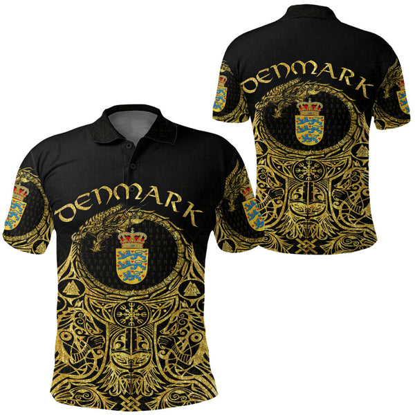 Viking Polo Shirt Denmark Odin Symbol Tattoo Gold