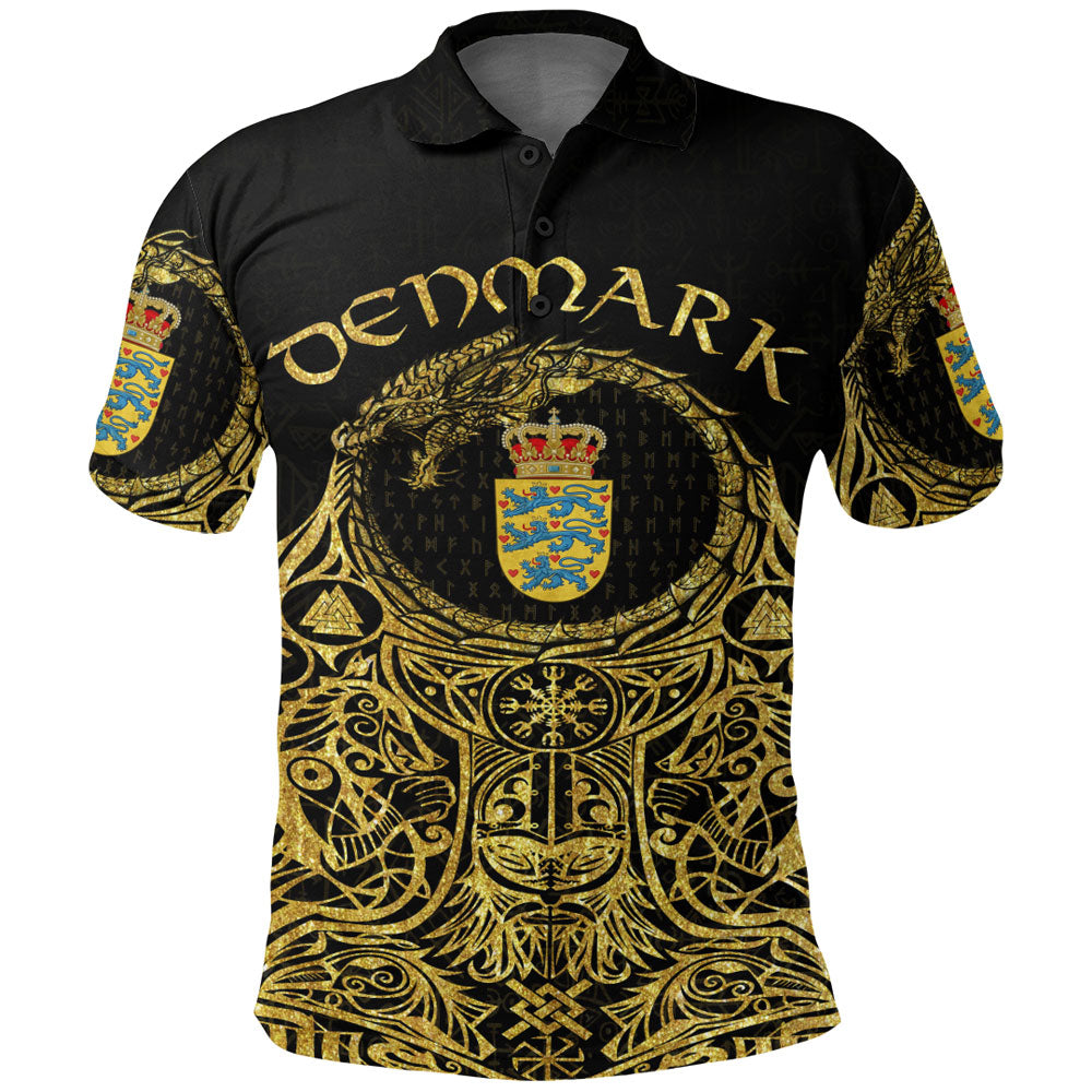 Viking Polo Shirt Denmark Odin Symbol Tattoo Gold