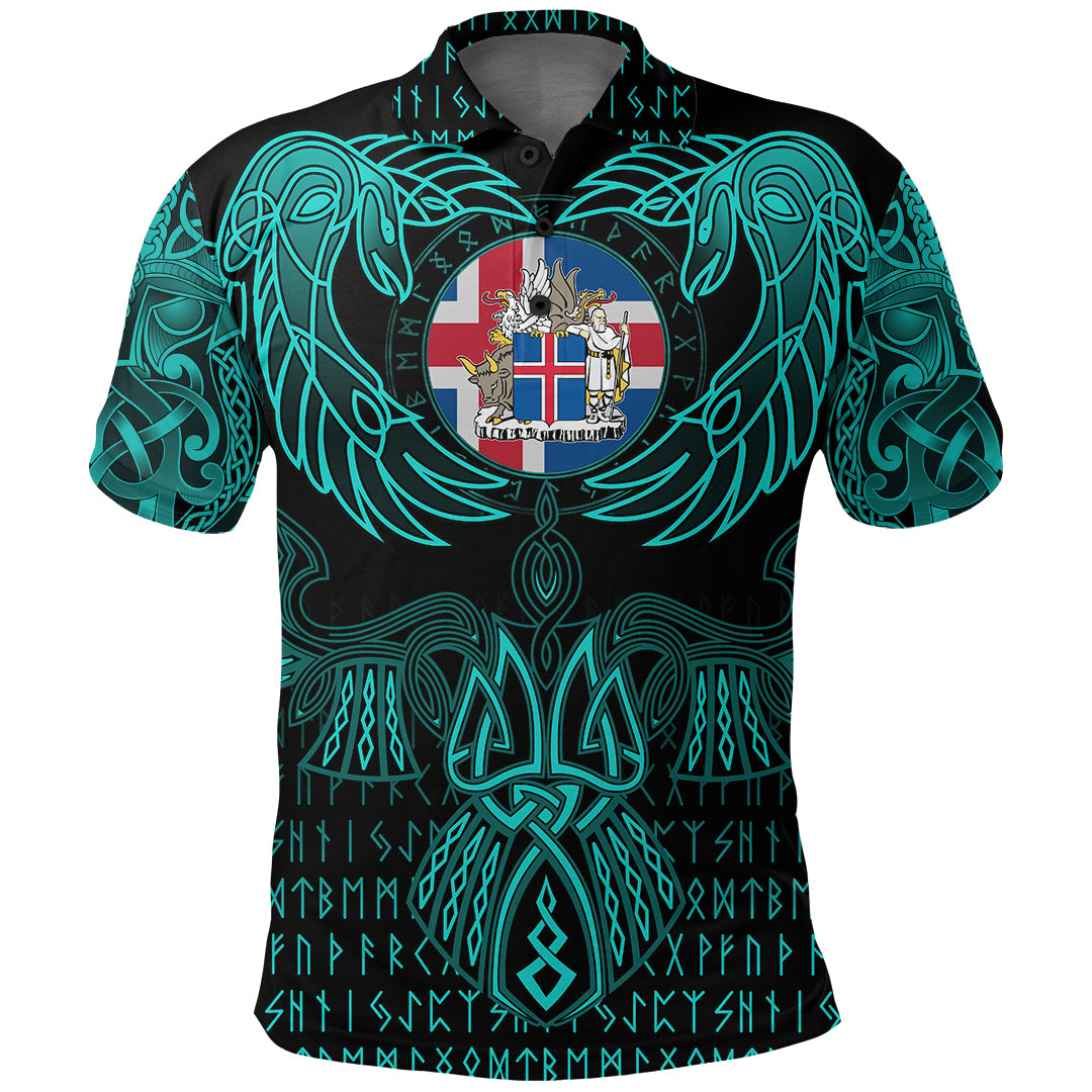 Viking Polo Shirt Iceland Valknut of Odin Cyan