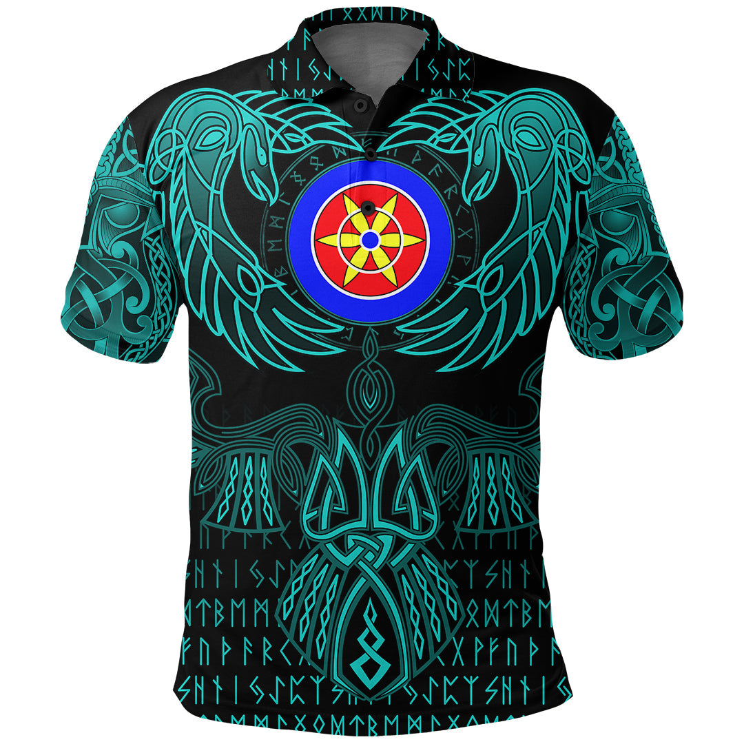 Viking Polo Shirt Kven Valknut of Odin Cyan