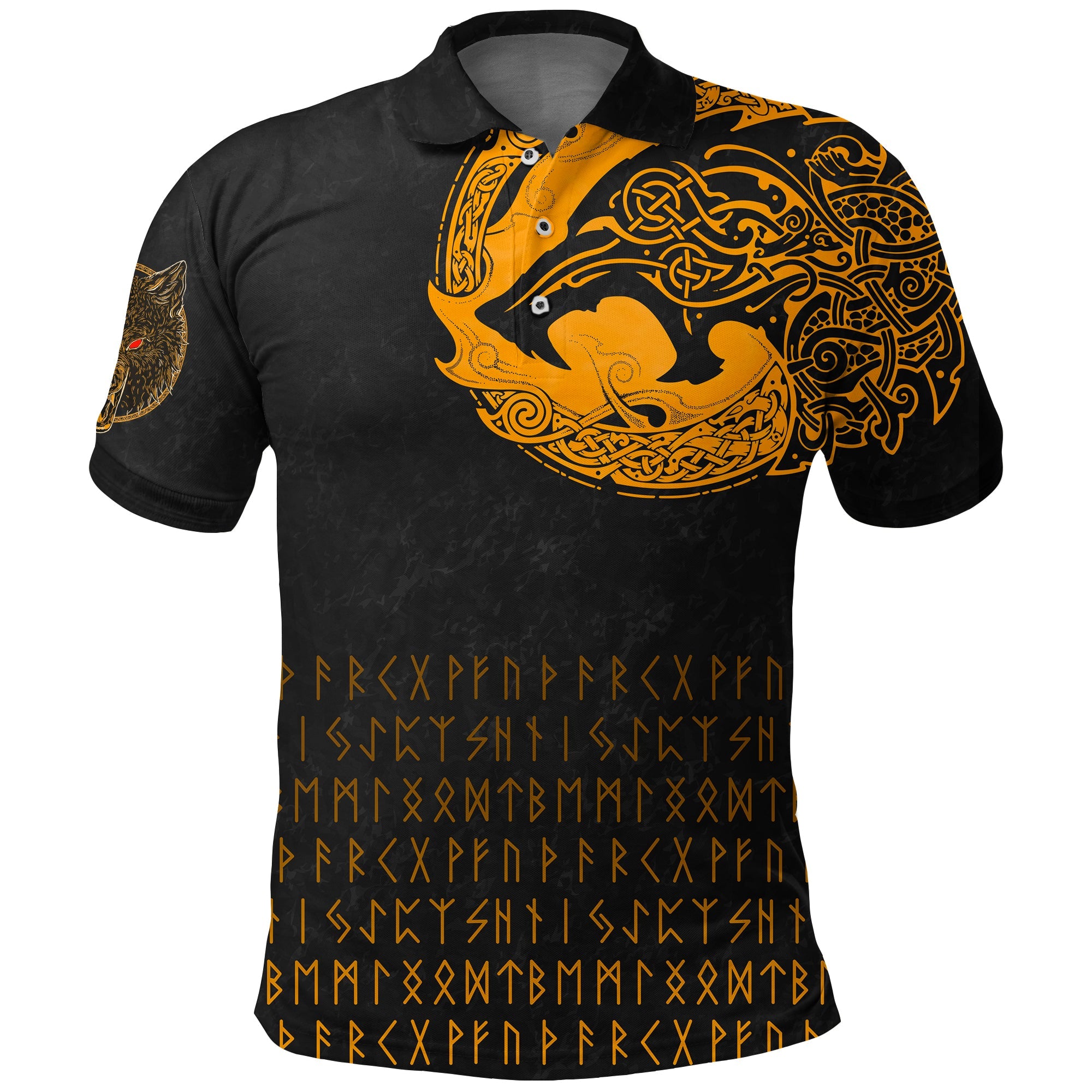 Viking Polo Shirt Fenrir Wolf Orange