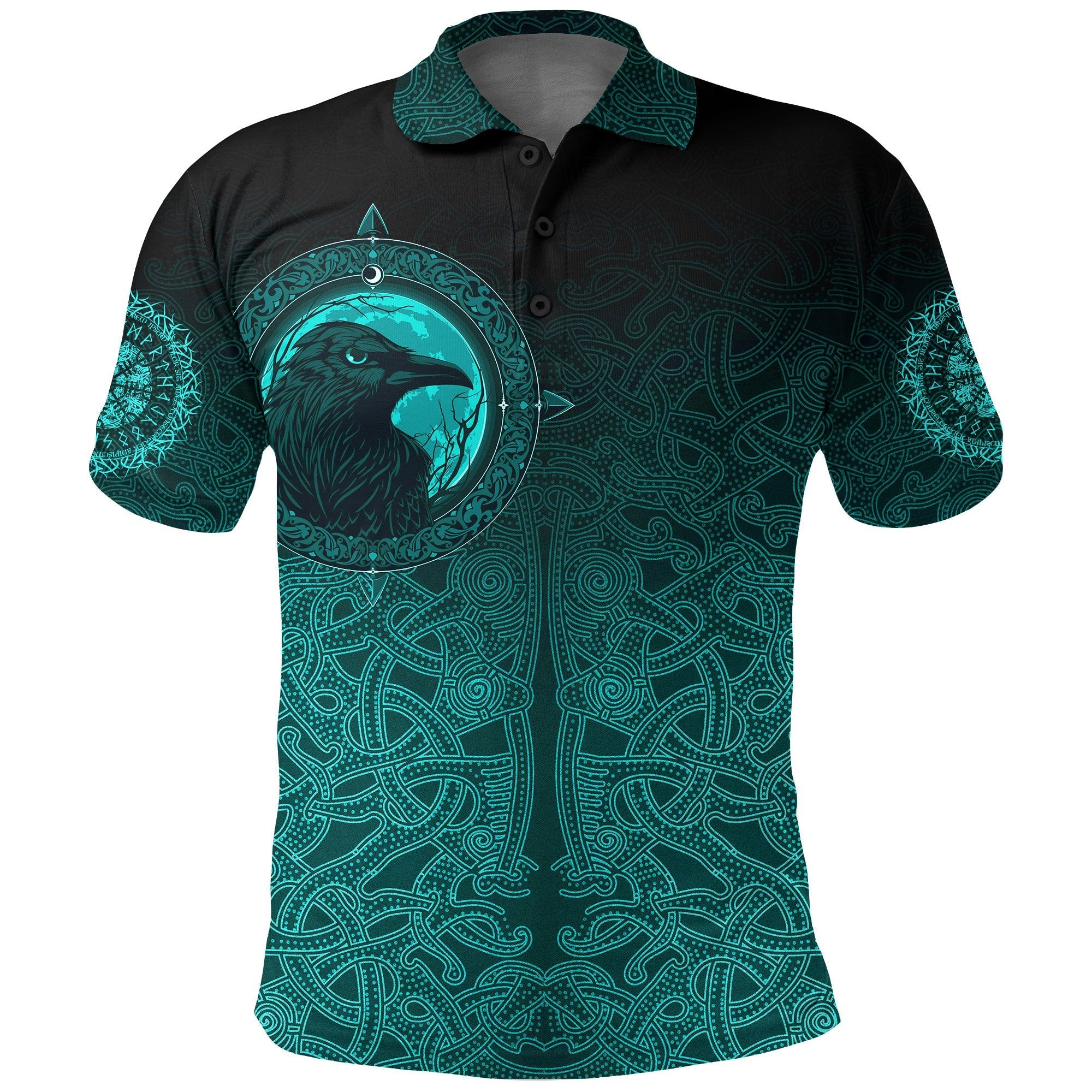 Viking Polo Shirt Ethnic Odin Raven Cyan