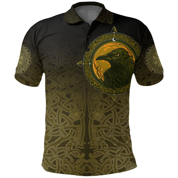 Viking Polo Shirt Ethnic Odin Raven Gold