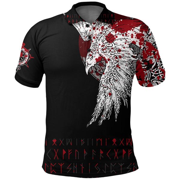 Viking Polo Shirt Mystical Raven Tattoo Style Blood