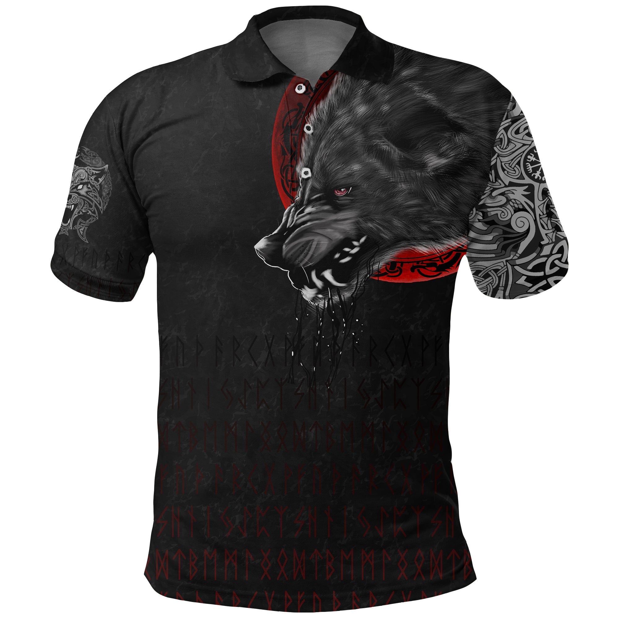 Viking Polo Shirt Wolf And Blood Moon