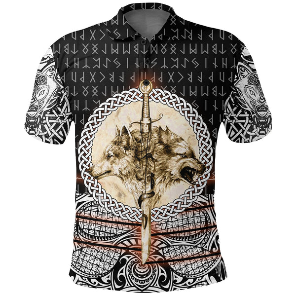 Viking Polo Shirt Wolf and Vikings Tattoo 3D