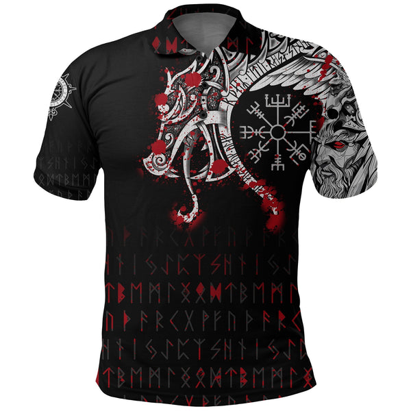 Viking Polo Shirt Dragon and Vegvisir Blood Tattoo