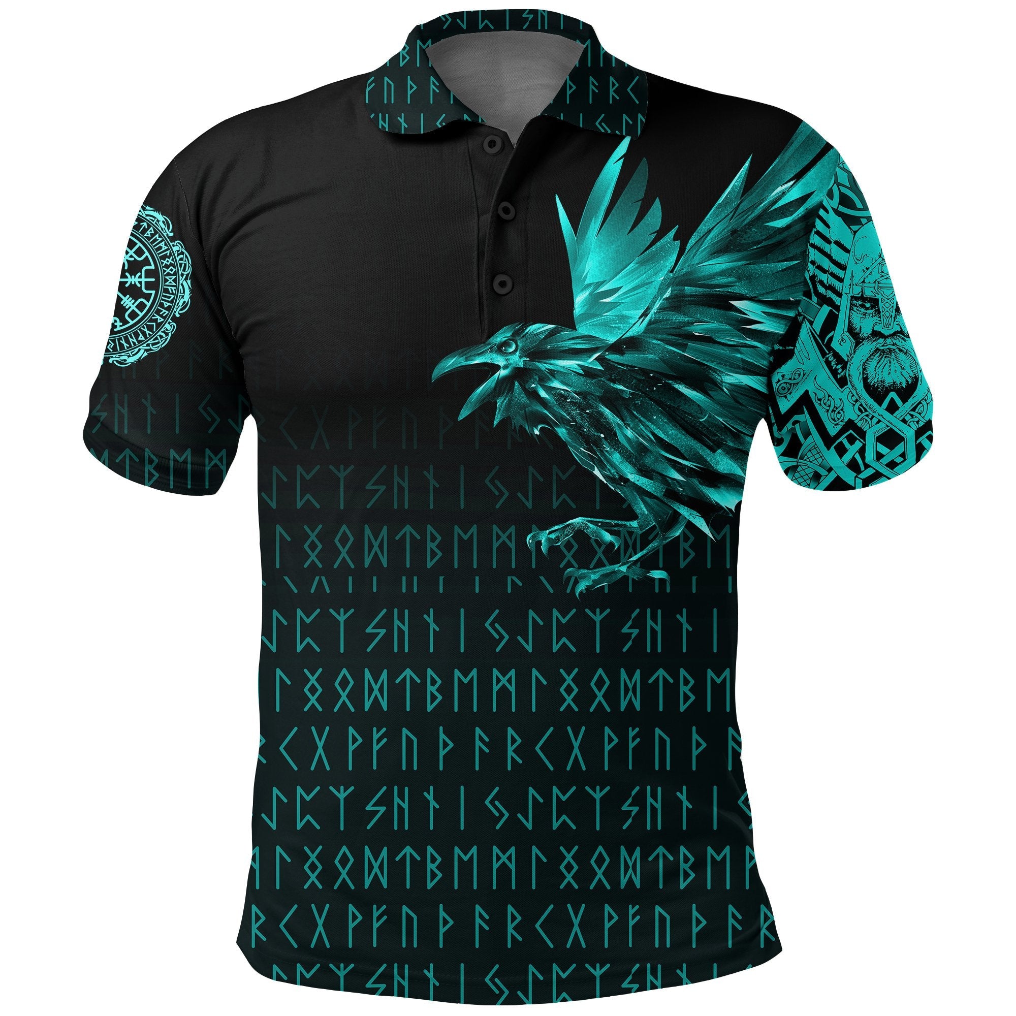 Viking Polo Shirt The Raven Of Odin Rune Cyan