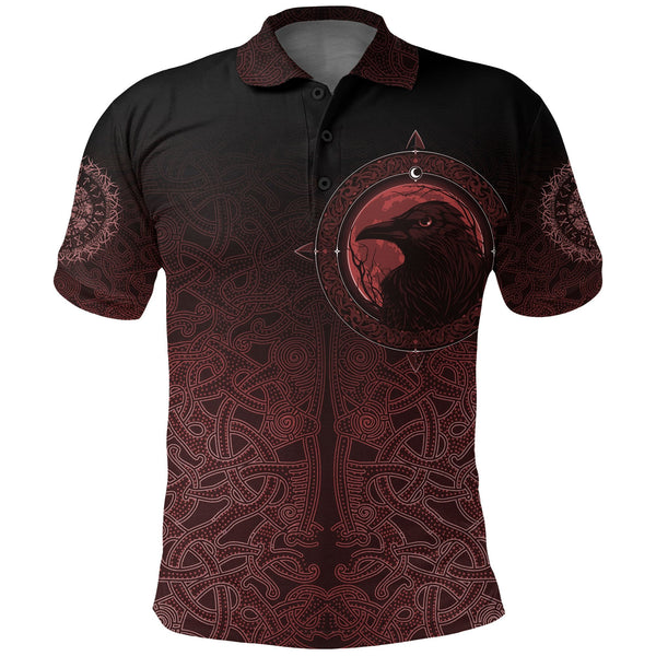 Viking Polo Shirt Ethnic Odin Raven Red