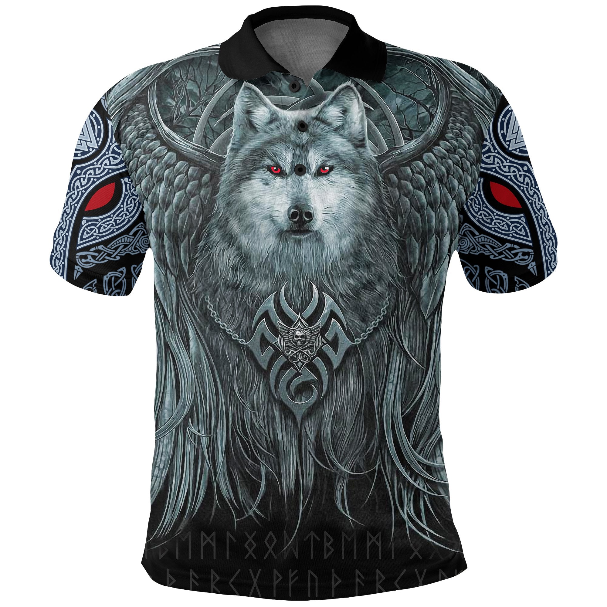 Viking Polo Shirt Spiral Wolf Spirit