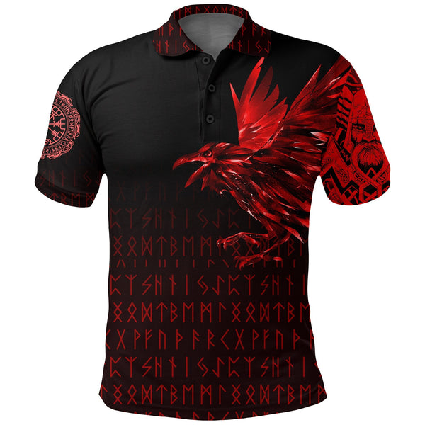 Viking Polo Shirt The Raven Of Odin Rune Red