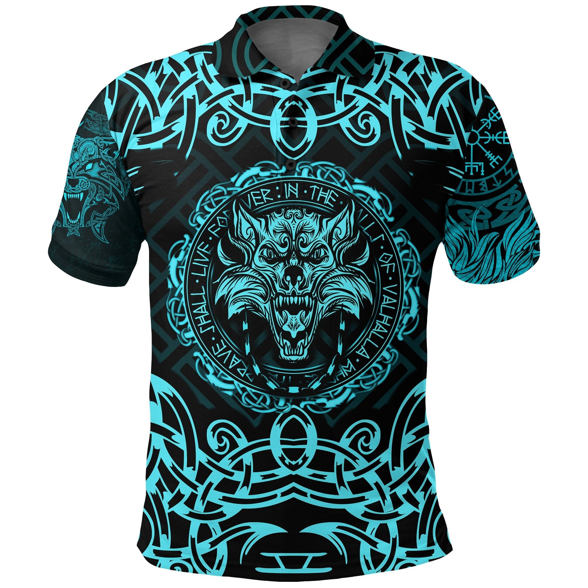 Viking Polo Shirt Fenrir Viking Cyan 3D