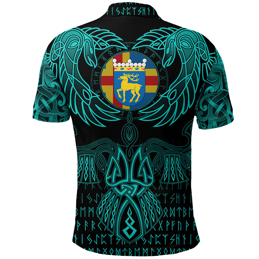 Viking Polo Shirt Aaland Island Valknut of Odin Cyan