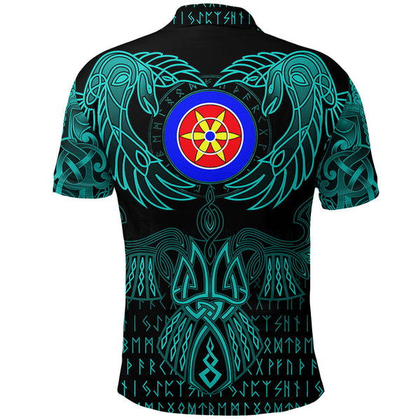 Viking Polo Shirt Kven Valknut of Odin Cyan