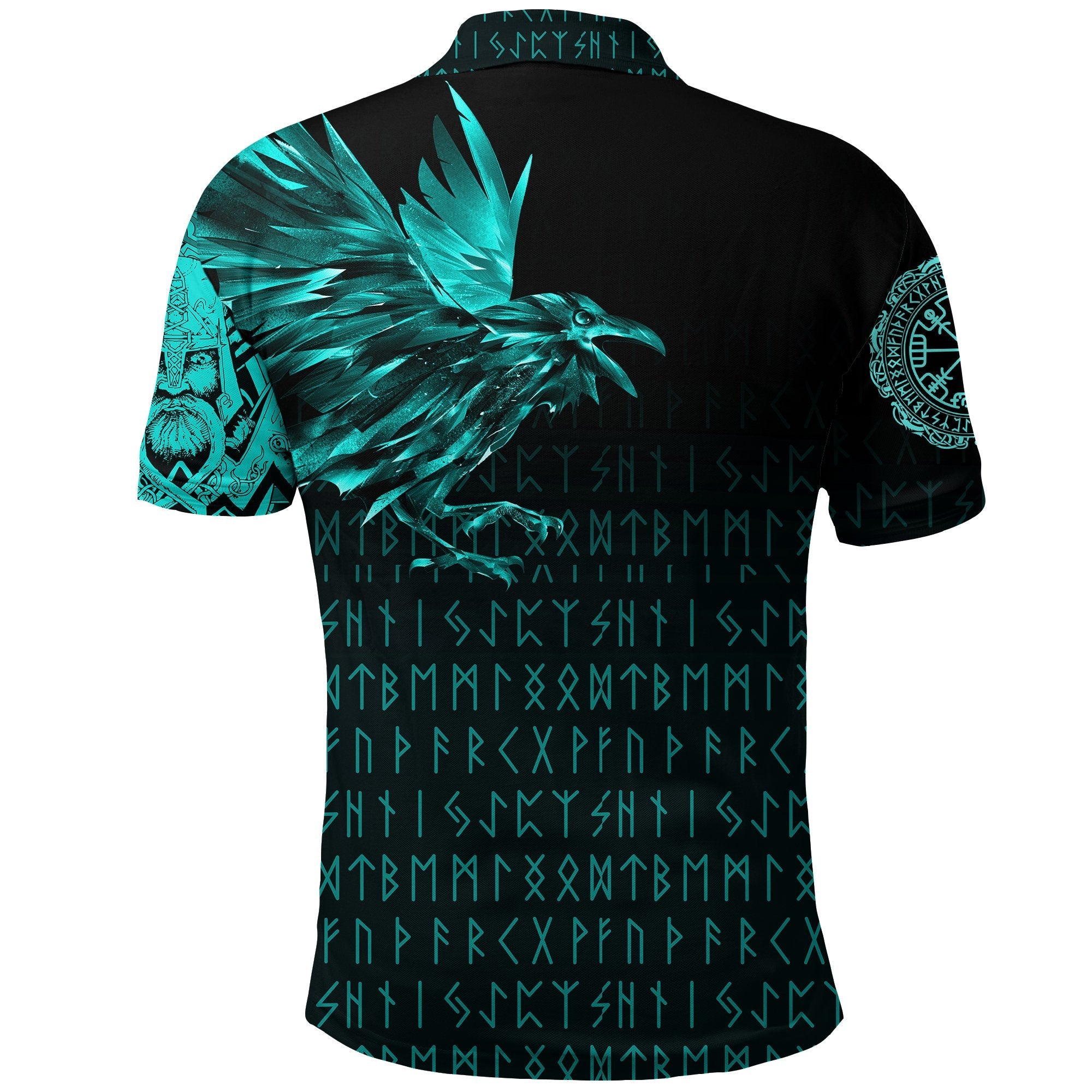 Viking Polo Shirt The Raven Of Odin Rune Cyan