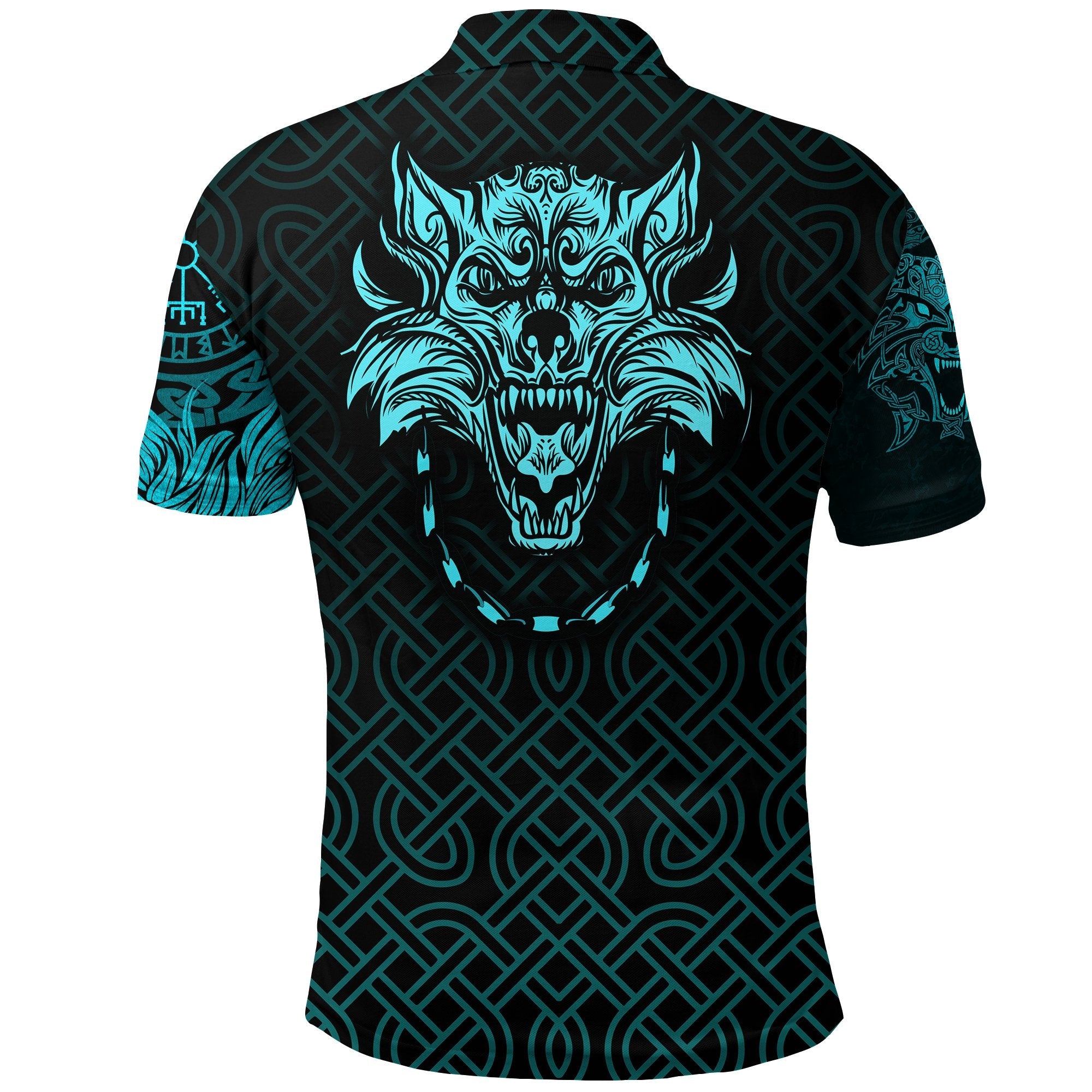 Viking Polo Shirt Fenrir Viking Cyan 3D