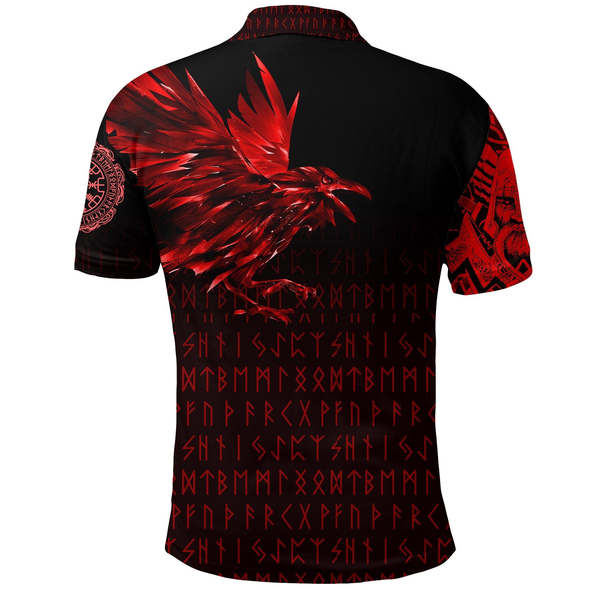 Viking Polo Shirt The Raven Of Odin Rune Red