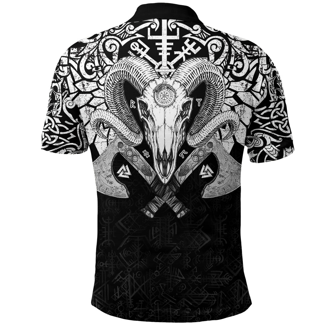 Viking Polo Shirt Ram Skull Tattoo With Vegvisir and Valknut