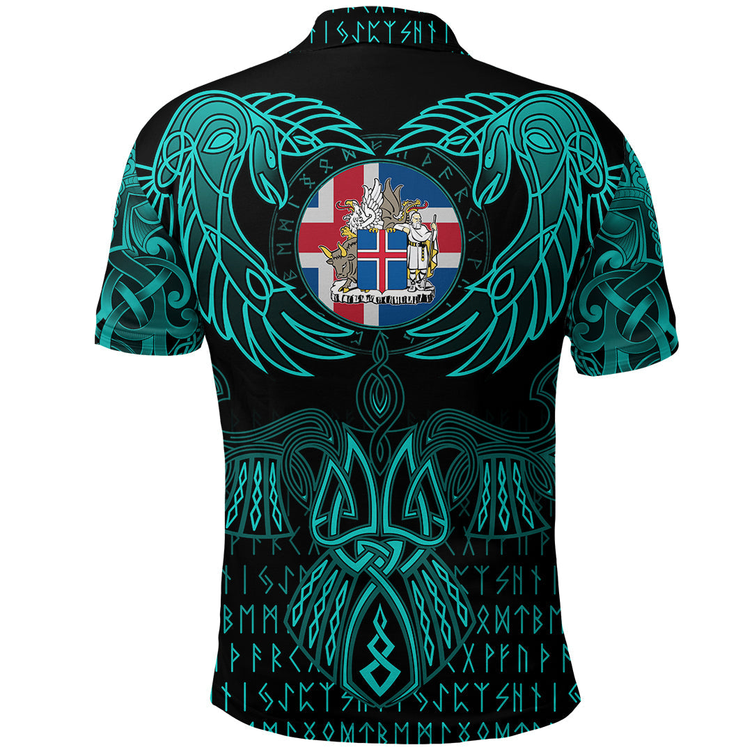 Viking Polo Shirt Iceland Valknut of Odin Cyan