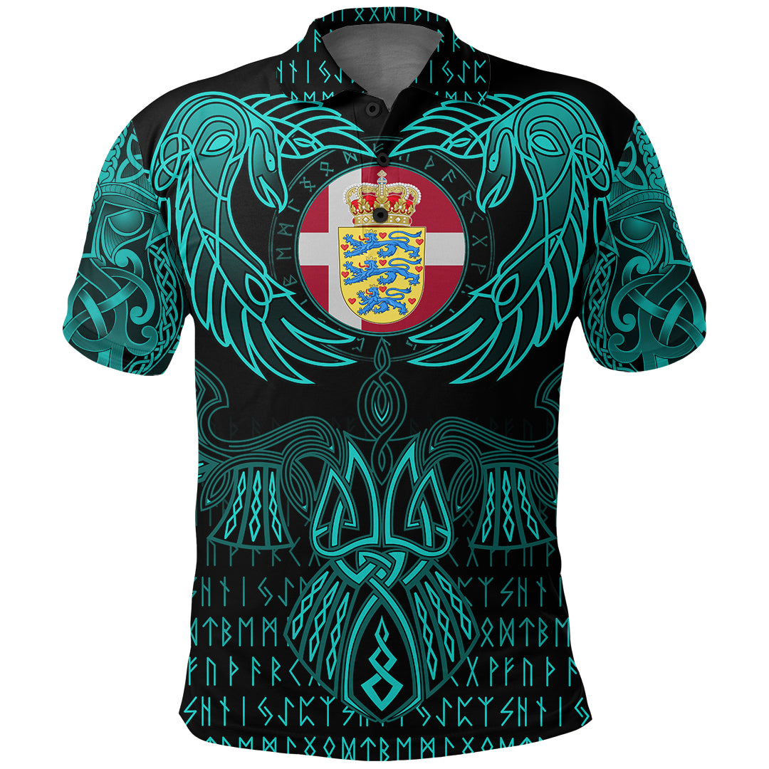 Viking Polo Shirt Denmark Valknut of Odin Cyan