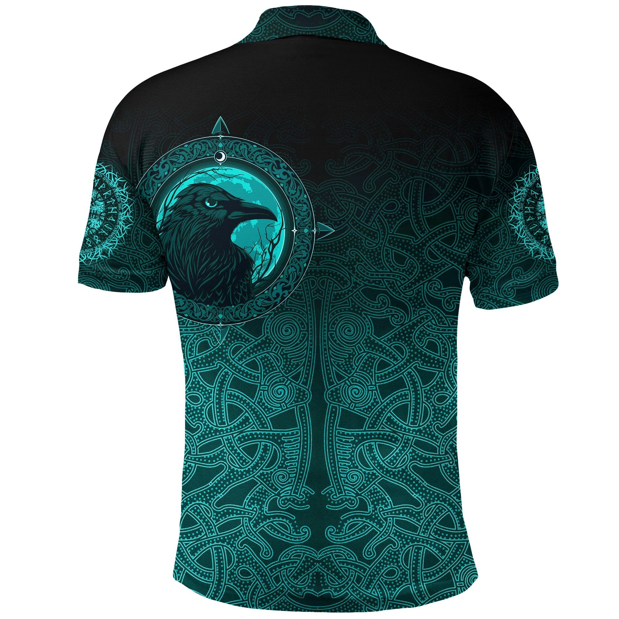 Viking Polo Shirt Ethnic Odin Raven Cyan