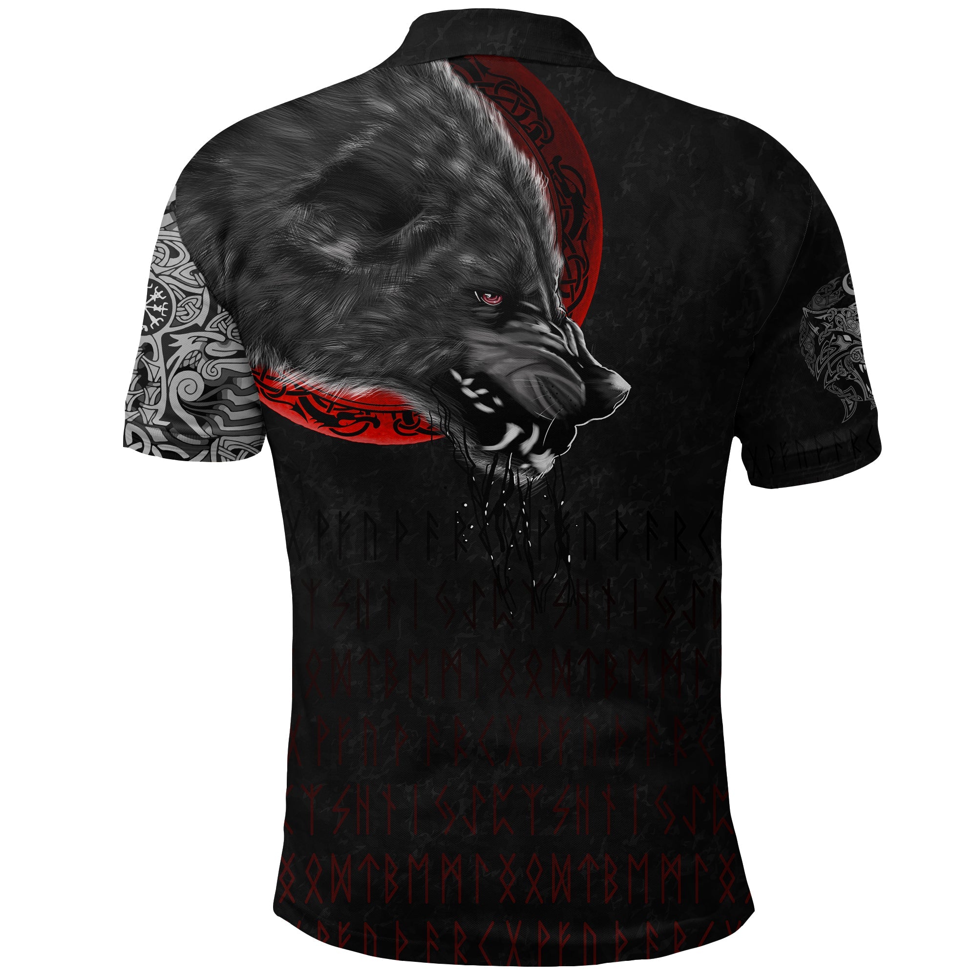 Viking Polo Shirt Wolf And Blood Moon