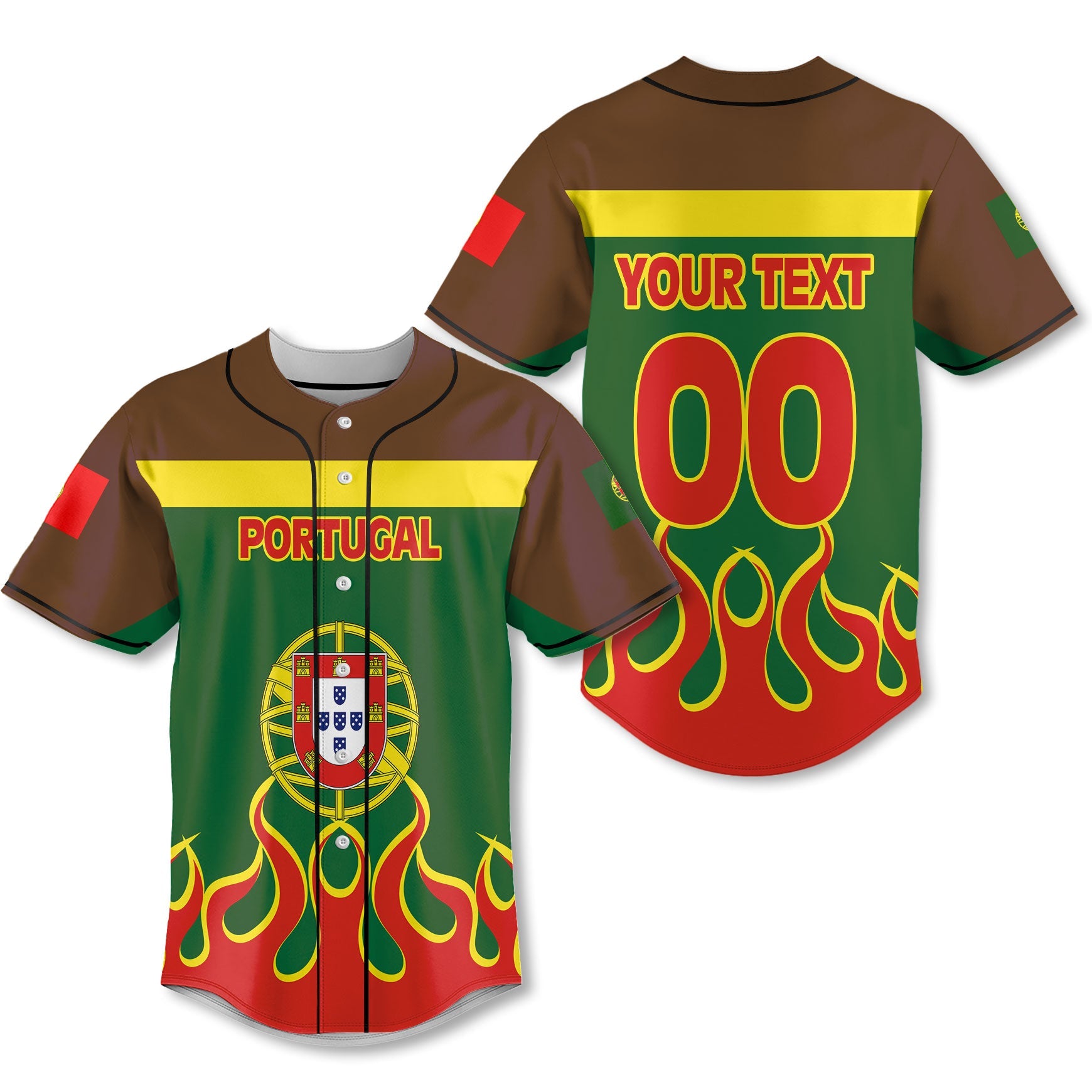 Portugal Baseball Jersey Flag & Coat Of Arms Fire Hockey Style