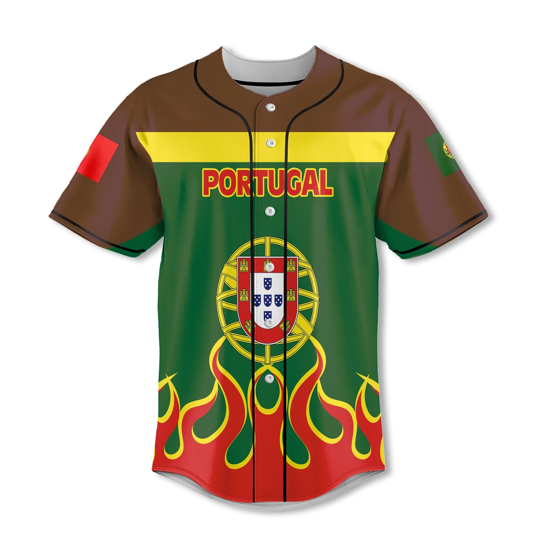 Portugal Baseball Jersey Flag & Coat Of Arms Fire Hockey Style