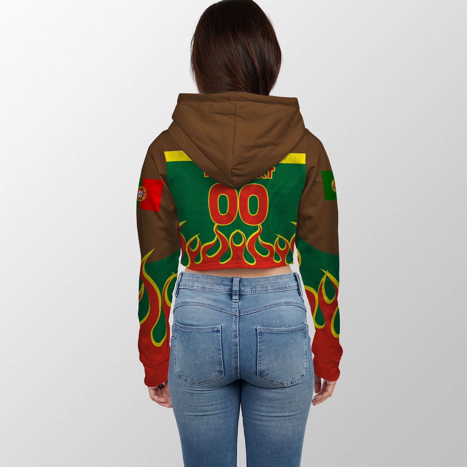 Portugal Crop Hoodie Flag & Coat Of Arms Fire Hockey Style