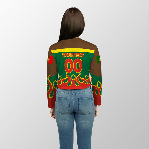 Portugal Crop Top Long TShirt Flag & Coat Of Arms Fire Hockey Style