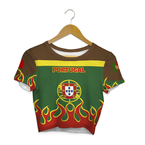 Portugal Crop Top T Shirt Flag & Coat Of Arms Fire Hockey Style