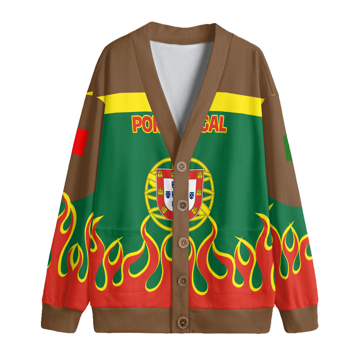 Portugal Fleece Cardigan Flag & Coat Of Arms Fire Hockey Style