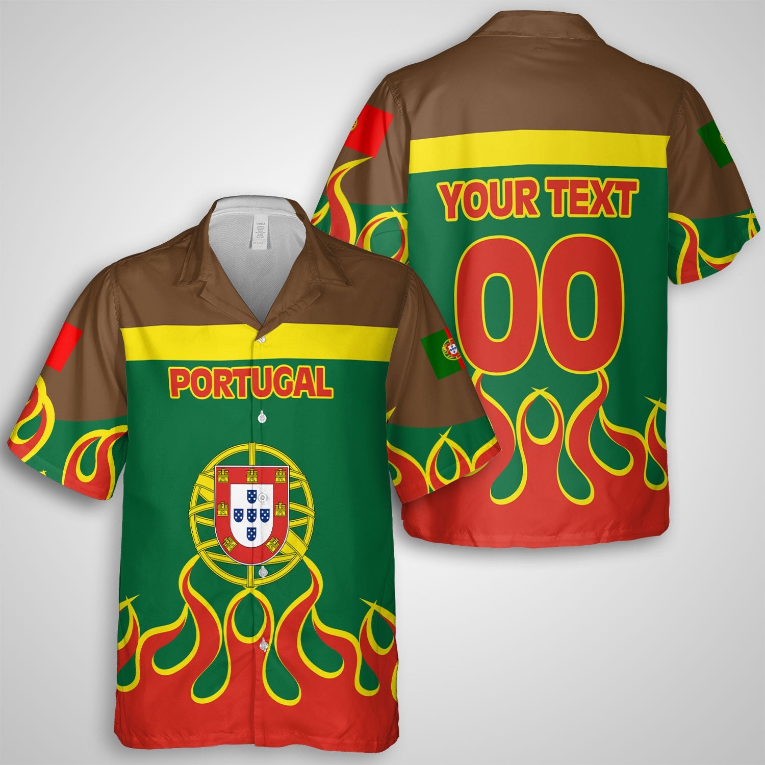 Portugal Hawaiian Shirt Flag & Coat Of Arms Fire Hockey Style