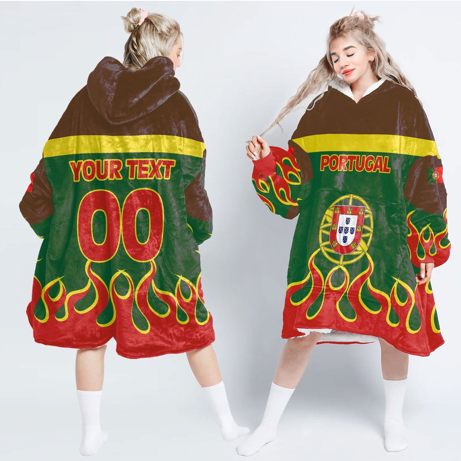 Portugal Snug Hoodie Flag & Coat Of Arms Fire Hockey Style