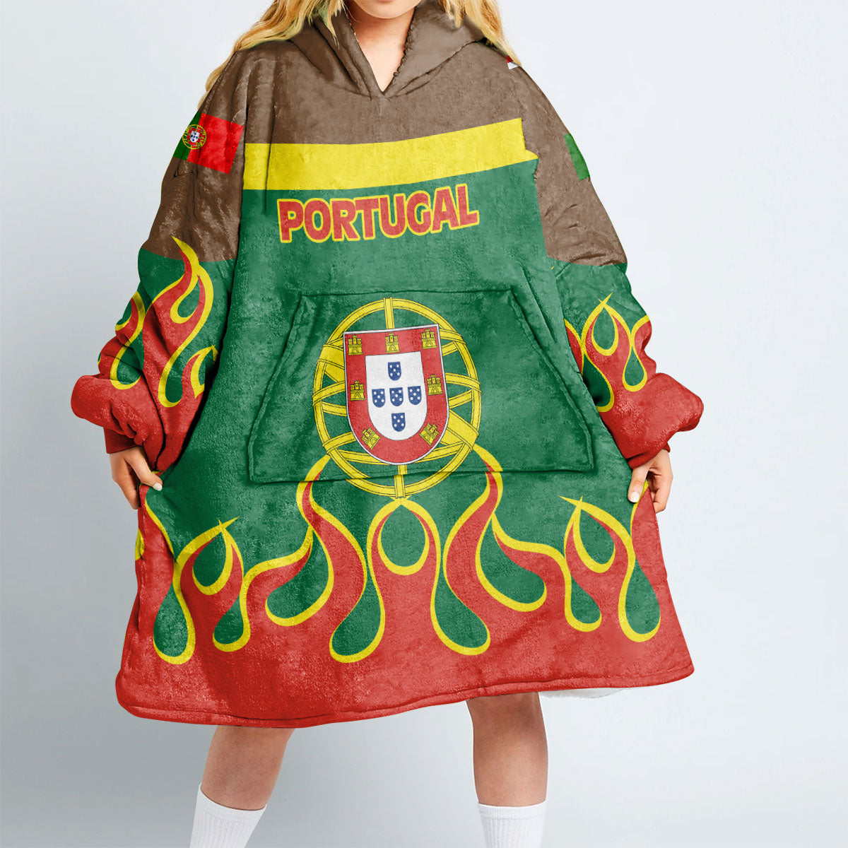 Portugal Snug Hoodie Flag & Coat Of Arms Fire Hockey Style