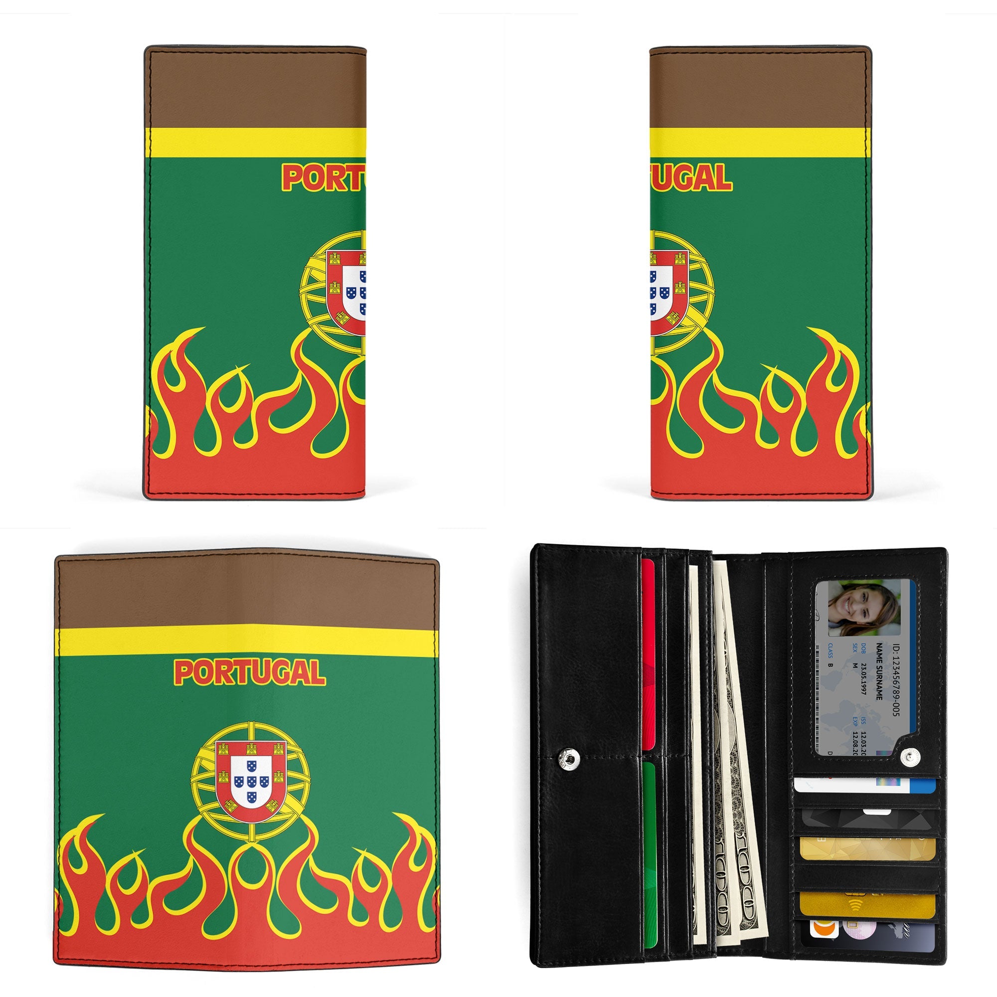 Portugal Leather Wallet Flag & Coat Of Arms Fire Hockey Style