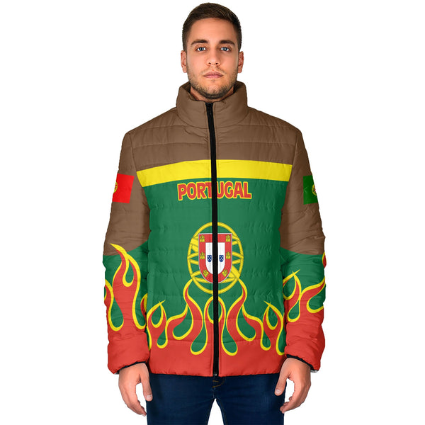 Portugal Men Padded Jacket Flag & Coat Of Arms Fire Hockey Style