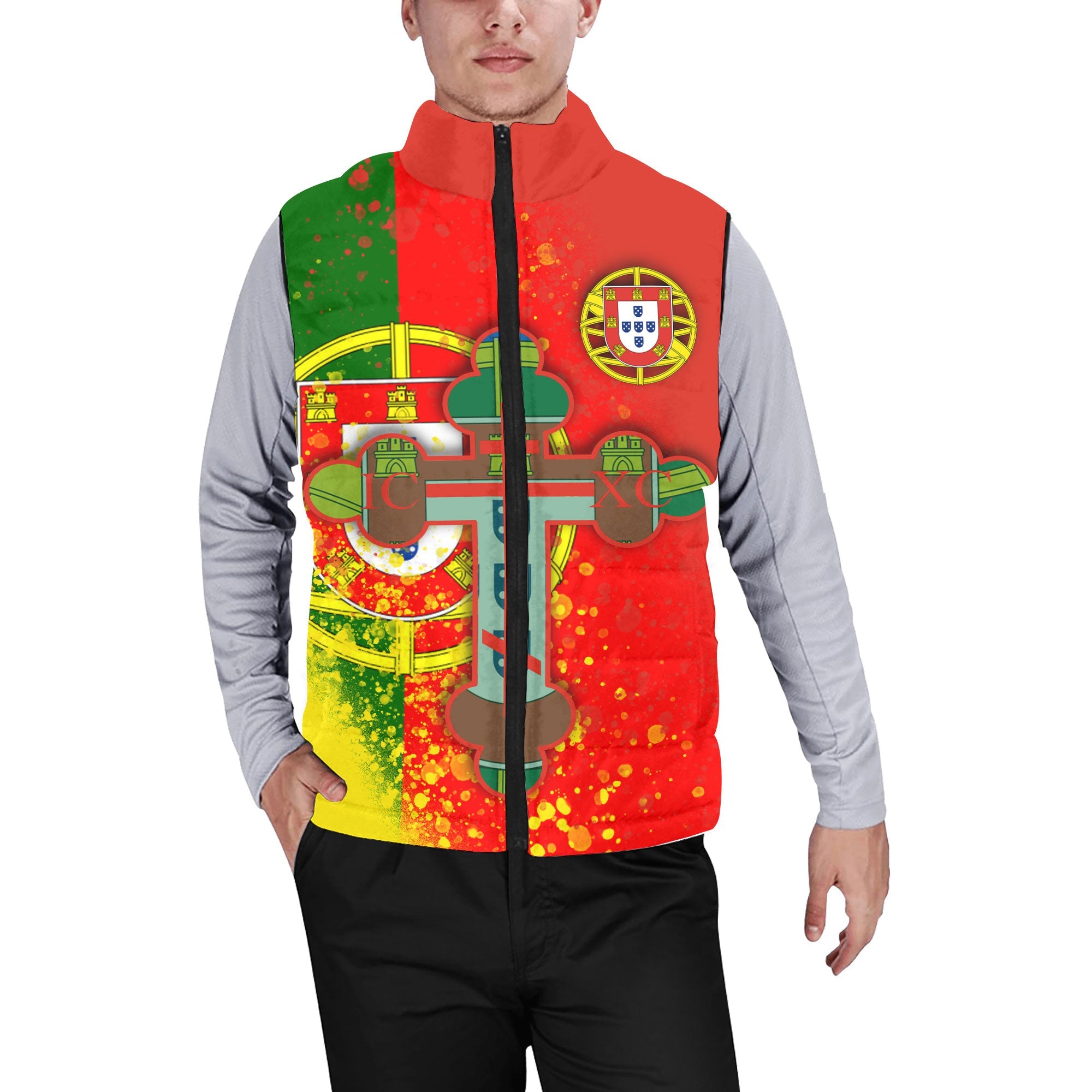 Portugal Men Padded Jacket Vest Flag & Coat Of Arms Orthodox Style