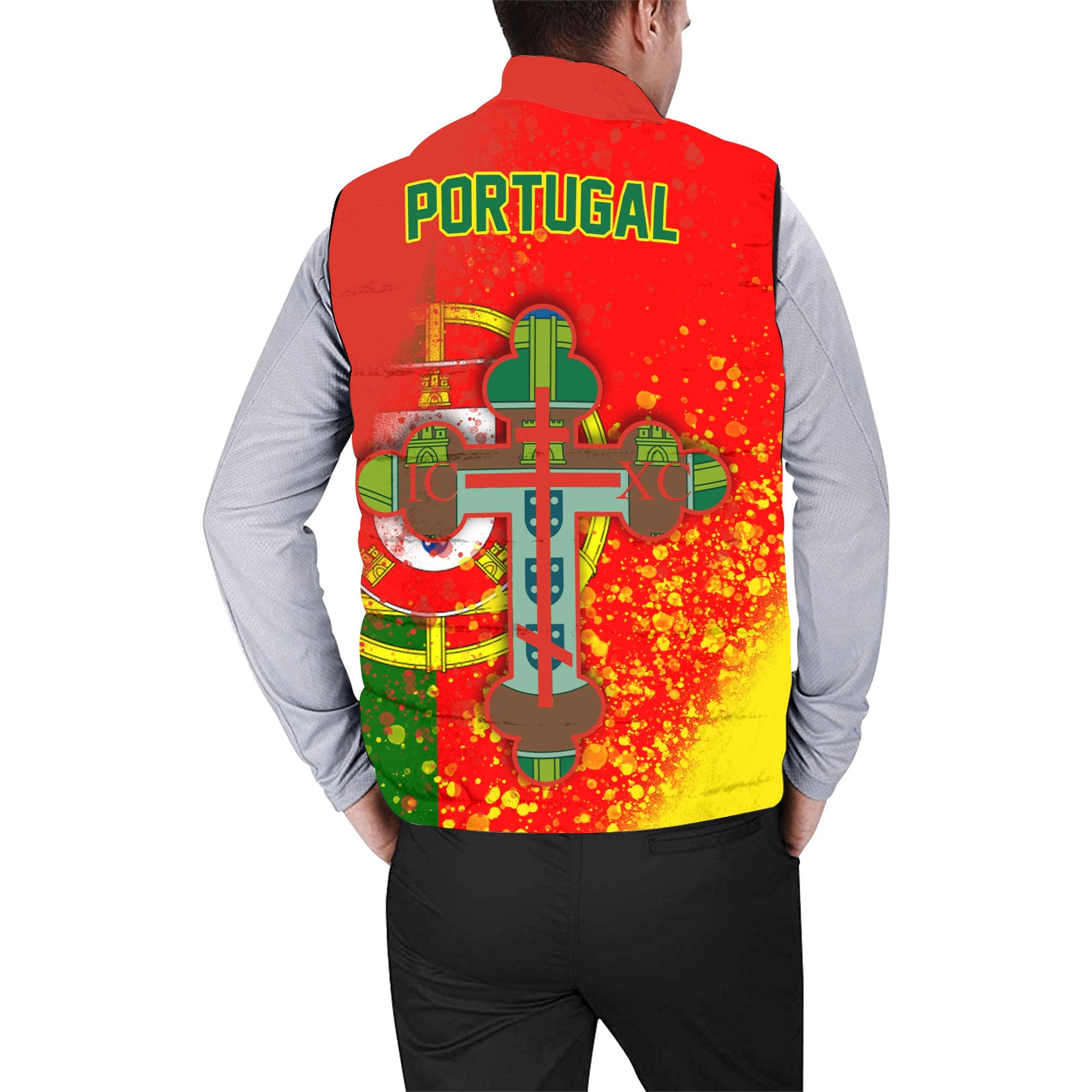 Portugal Men Padded Jacket Vest Flag & Coat Of Arms Orthodox Style