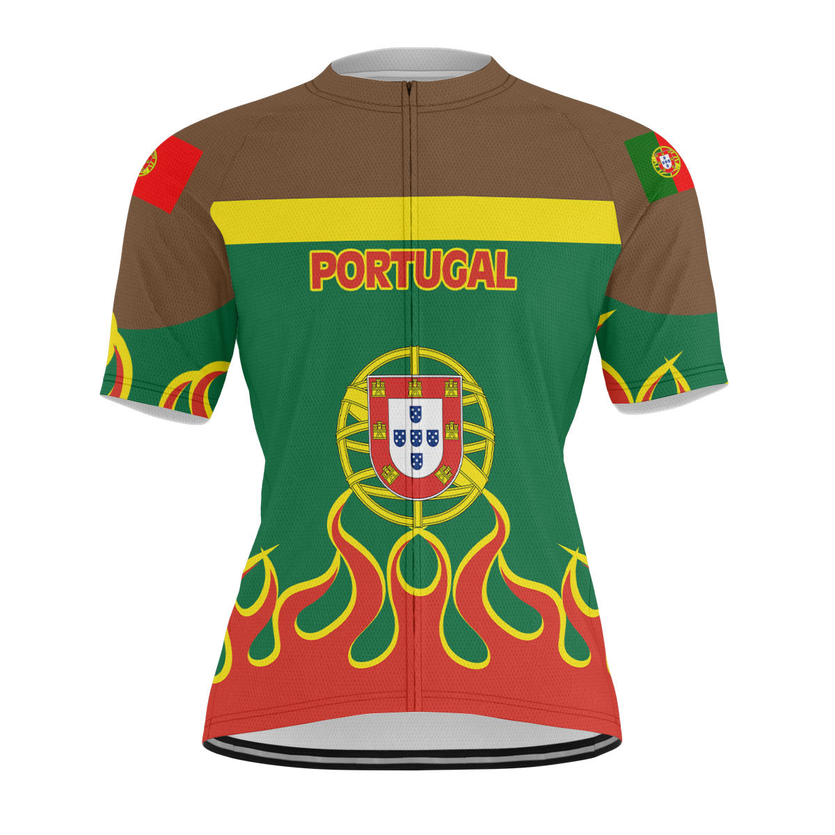 Portugal Men's Cycling Jersey Flag & Coat Of Arms Fire Hockey Style