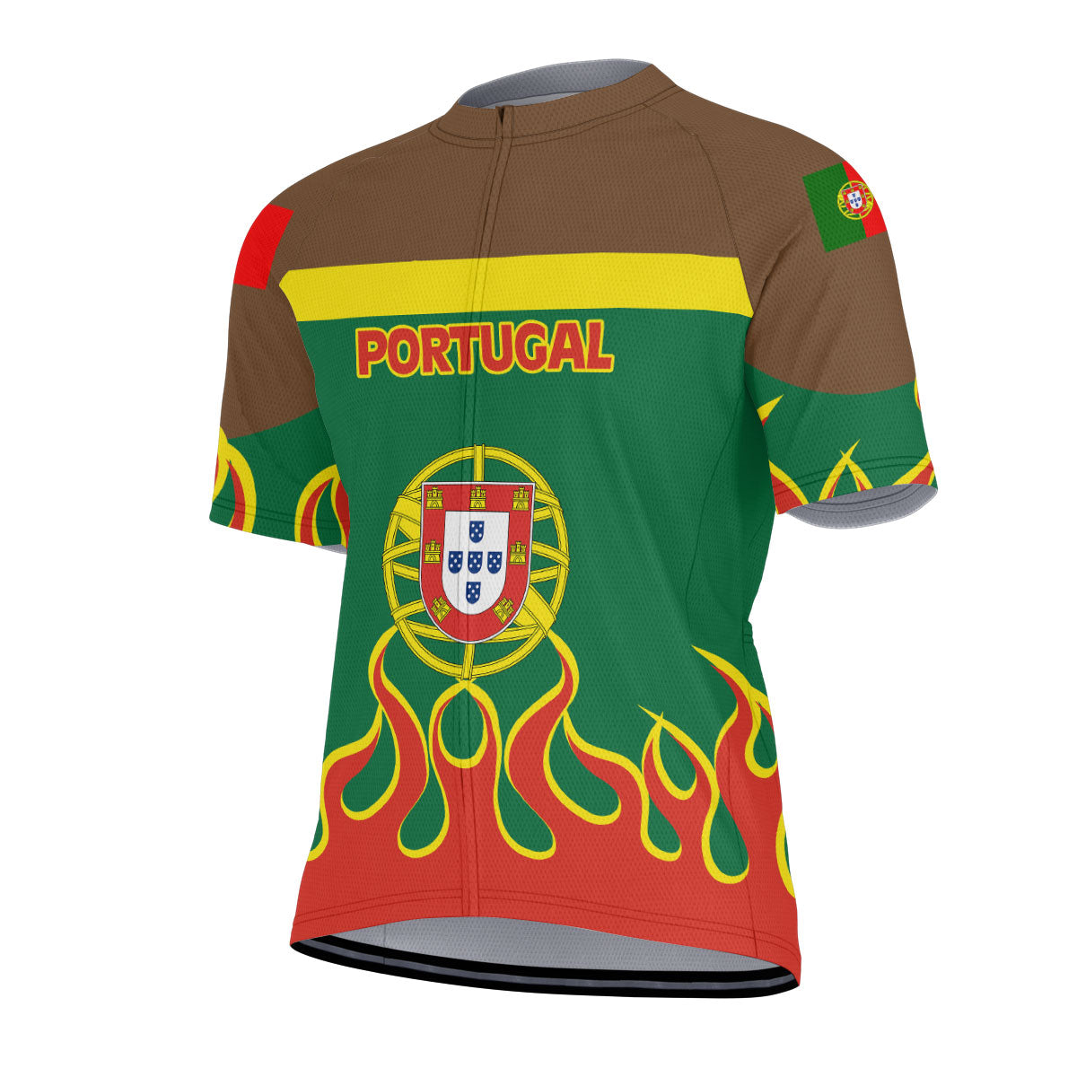 Portugal Men's Cycling Jersey Flag & Coat Of Arms Fire Hockey Style