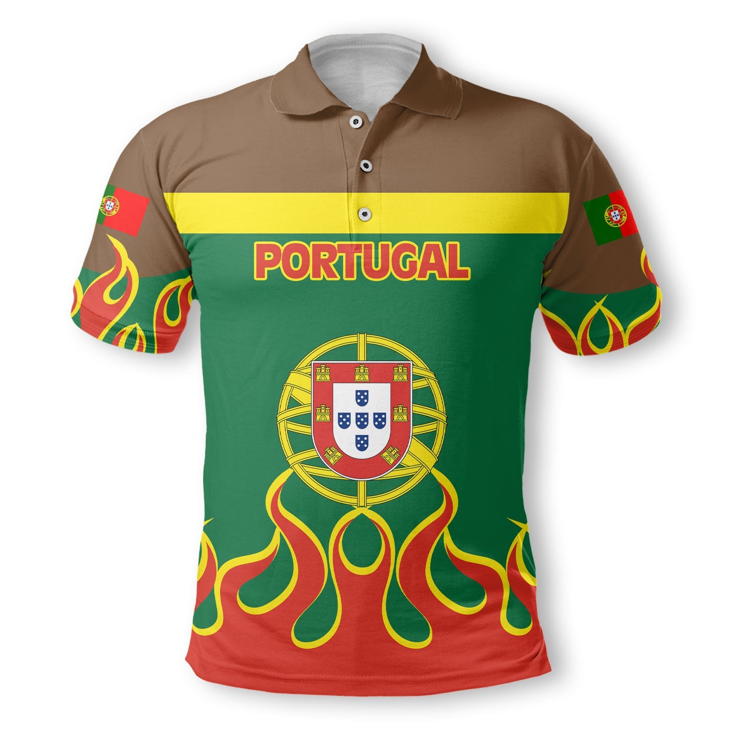 Portugal Polo Shirt Flag & Coat Of Arms Fire Hockey Style