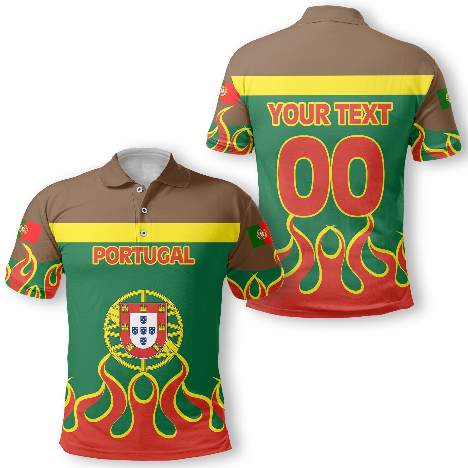 Portugal Polo Shirt Flag & Coat Of Arms Fire Hockey Style