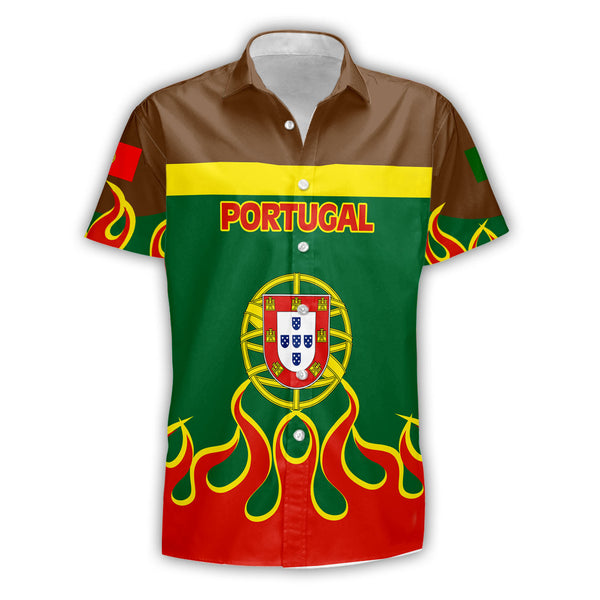 Portugal Short Sleeve Shirt Flag & Coat Of Arms Fire Hockey Style