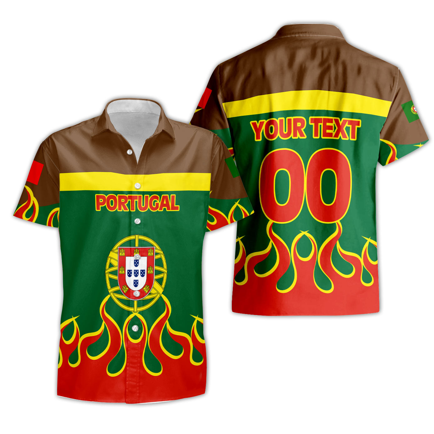 Portugal Short Sleeve Shirt Flag & Coat Of Arms Fire Hockey Style