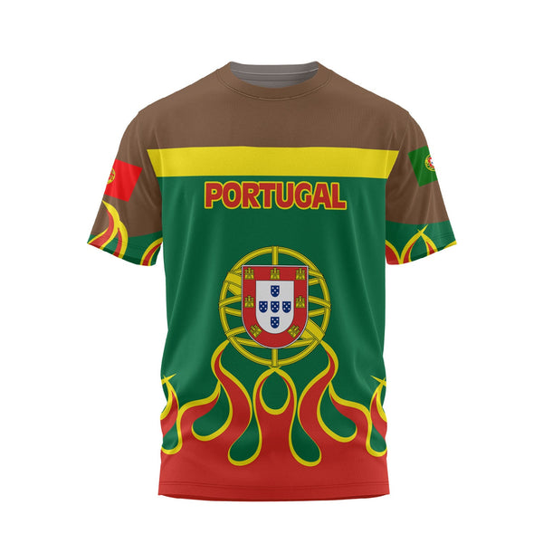 Portugal T Shirt Flag & Coat Of Arms Fire Hockey Style