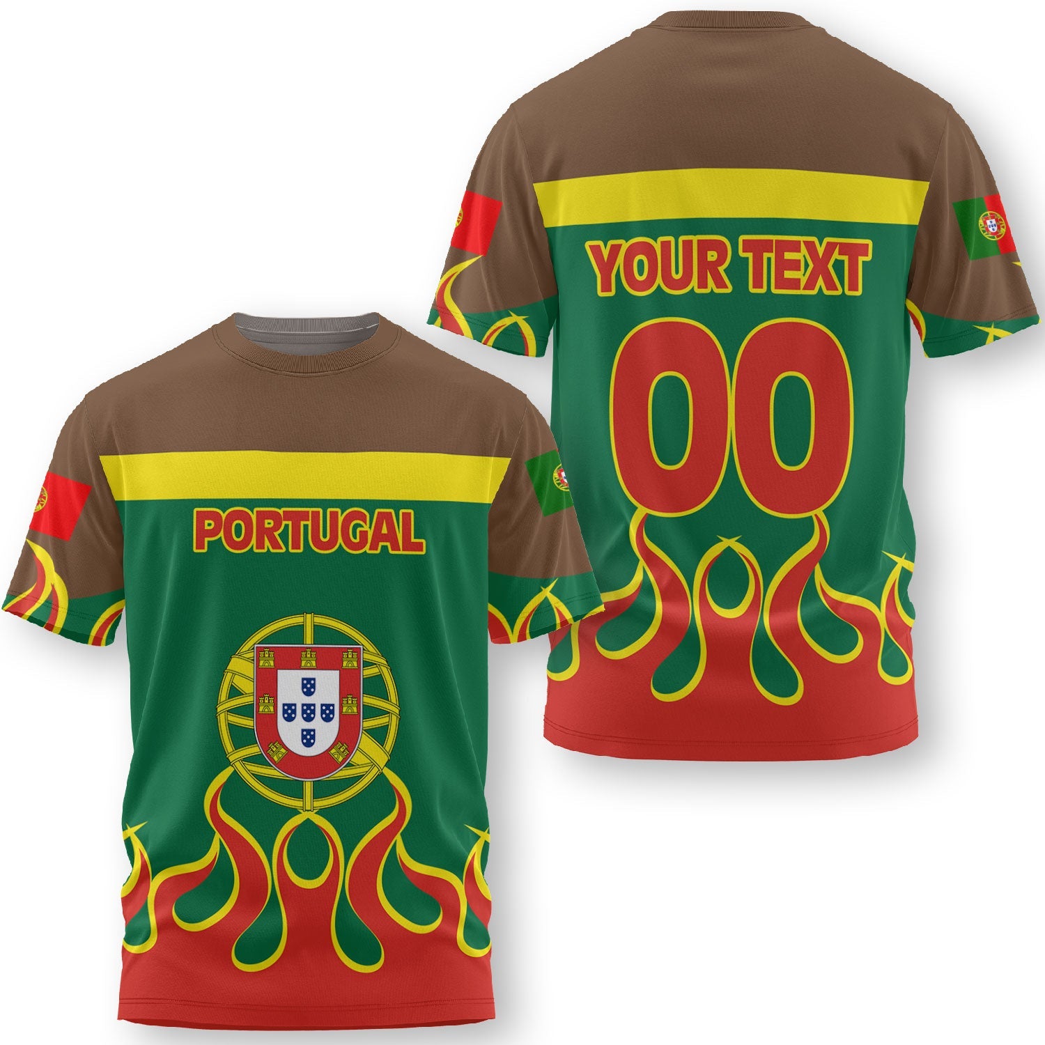 Portugal T Shirt Flag & Coat Of Arms Fire Hockey Style