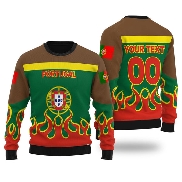 Portugal Ugly Sweater Flag & Coat Of Arms Fire Hockey Style