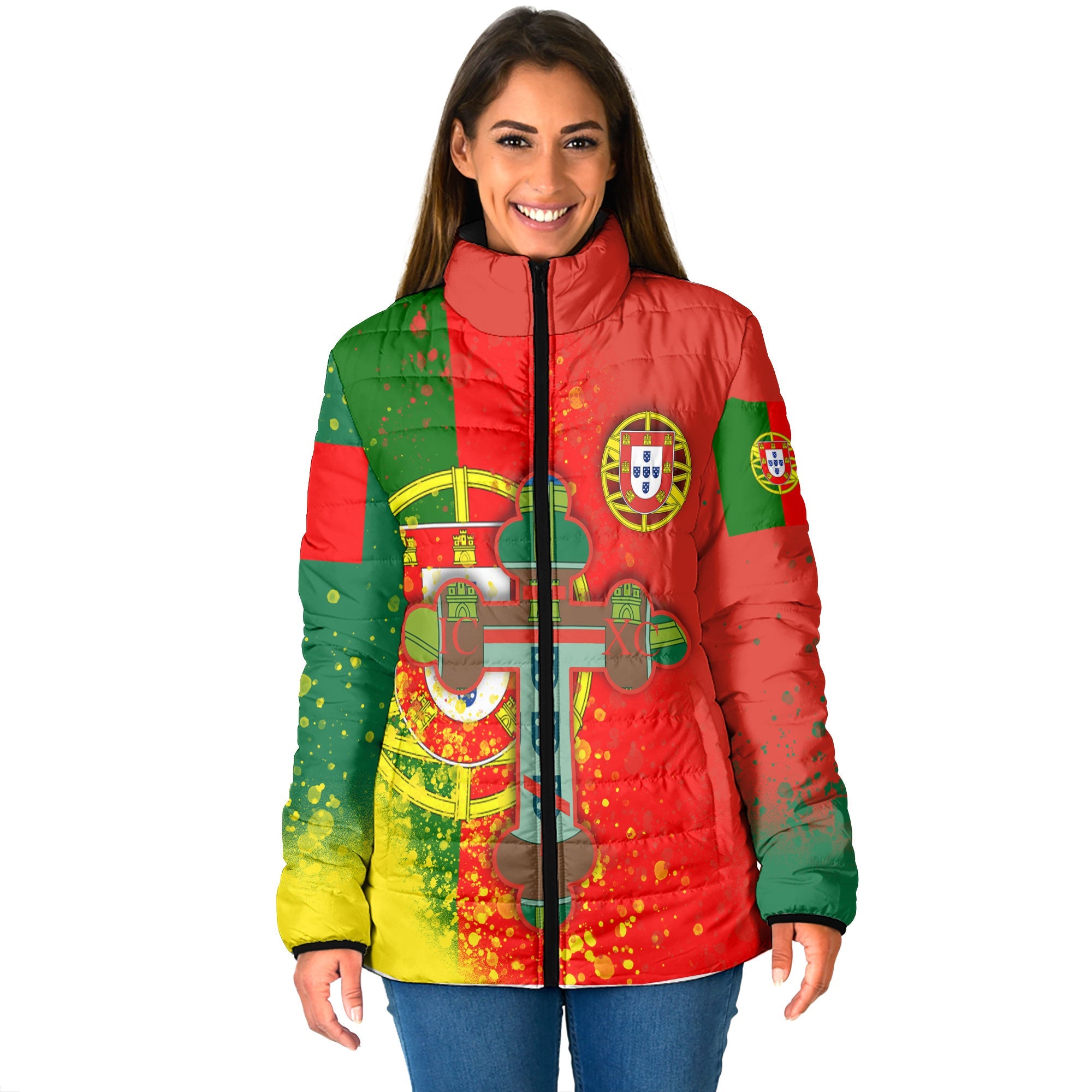 Portugal Women Padded Jacket Flag & Coat Of Arms Orthodox Style